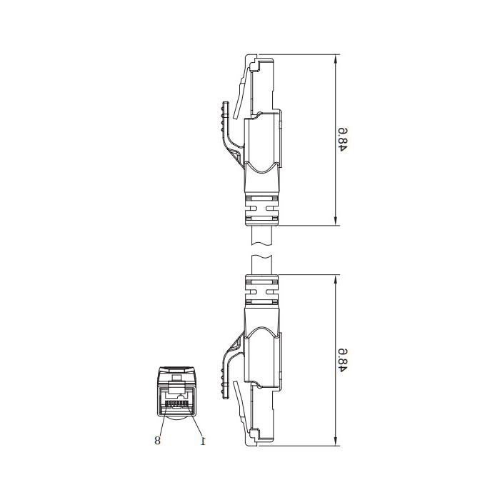 RJ45 male/RJ45 male、Dual end pre cast TPE flexible cable、With shielding、Green sheath、Ethernet Cat.6a 10Gbps、0C4481-XXX